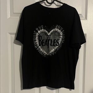The Beatles Black Tee with White Heart Graphic